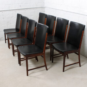 Kai Lyngfeldt Larsen for Søren Willadsen – Rare Set of 8 Rosewood & Black Leather Dining Chairs