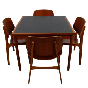 Square Danish Teak Compact Expanding Dining / Flip-Top Game Table