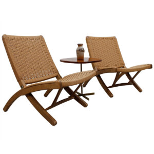 Pair of Hans Wegner Style Danish Cord Folding Chairs