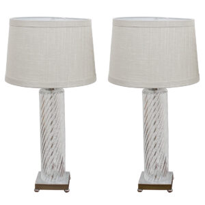 Stunning Pair of Spiral Twist Art Glass Column Lamps – Hollywood Glam!