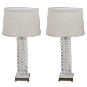 Stunning Pair of Spiral Twist Art Glass Column Lamps – Hollywood Glam!