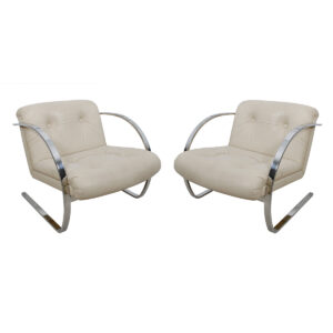 Brueton Leather & Chrome Lounge Chairs