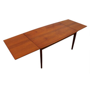 Early Danish Teak Expanding Dining Table w/ Tapered Hidden Leaves