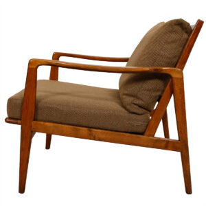 MCM Walnut Lounge Chair w/ Herringbone Pattern Upholstery