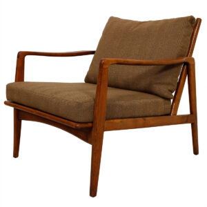 MCM Walnut Lounge Chair w/ Herringbone Pattern Upholstery