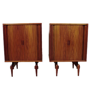 Pair of Tall Tambour Walnut Night Stands w/ Atomic Legs