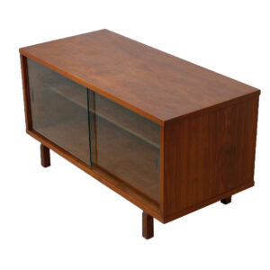 Petite Walnut Sliding Glass Door Media Cabinet