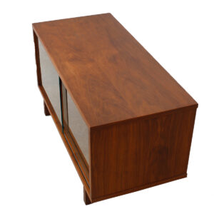 Petite Walnut Sliding Glass Door Media Cabinet