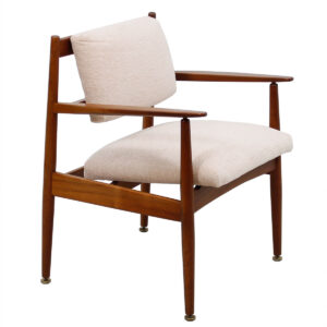 Newly Upholstered Walnut Mid Century Modern Arm Chair