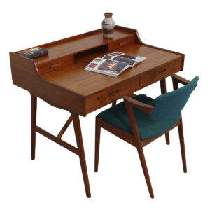 Arne Wahl Iversen Petite Danish Teak Writing Desk w/ Sculptural Legs