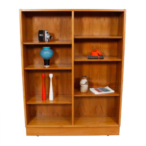 Condo-Sized (42.5″) Danish Teak Bookcase w/ Adjustable Beveled Shelves