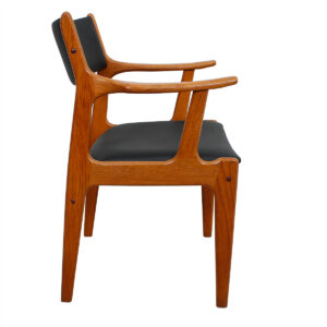 Reupholstered Pair of Danish Modern Teak Arm Chairs