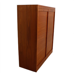 Danish Double Teak Tall Locking Tambour Door Jewelry Cabinet w/ Drawers
