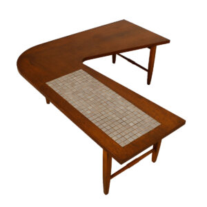 Mid Century Modern Walnut ‘Boomerang’ Coffee Table w/ Tile Insert