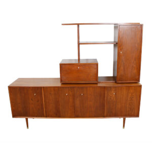 MCM 2-Piece Walnut Sideboard / Wall Unit with Cantilevered Bar / Display Top