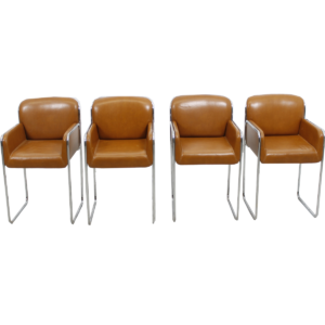 John Stuart Set of 4 Caramel Leather & Chrome Chairs