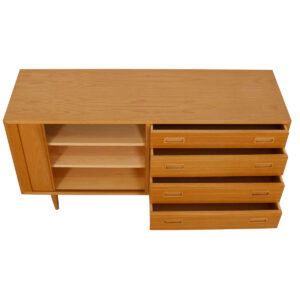 Compact Danish Modern Oak Tambour Door & 4 Door Sideboard