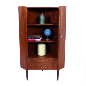 Locking Danish Modern Teak Compact Corner Cabinet