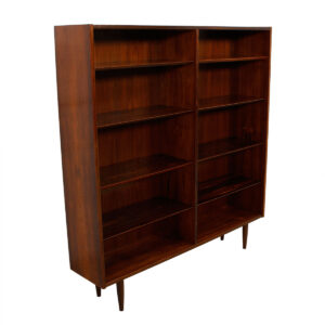 Danish Rosewood Double Bookcase w/ Adjustable Beveled Shelves