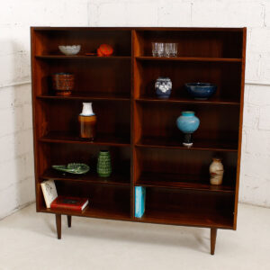 Danish Rosewood Double Bookcase w/ Adjustable Beveled Shelves
