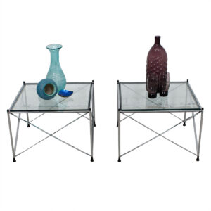 Modernist Pair of Chrome & Glass X-Base End Tables