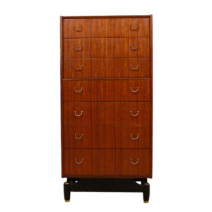 Slim English 24″ G-Plan Mahogany Compact Tallboy Dresser