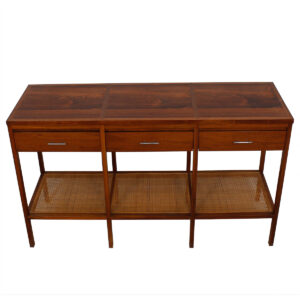 Rare Paul McCobb (Delineator Series) Rosewood & Walnut Console Table w/ Rattan Shelf