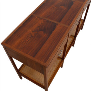 Rare Paul McCobb (Delineator Series) Rosewood & Walnut Console Table w/ Rattan Shelf