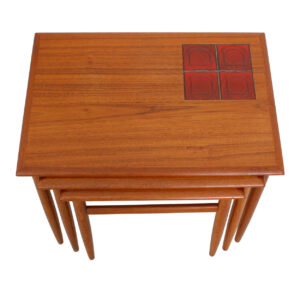 Set of 3 Danish Modern Teak Nesting Tables w/ Tile Inset