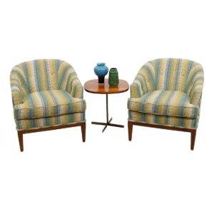 Pair of Upholstered Mid Century Modern Designer Club Chairs