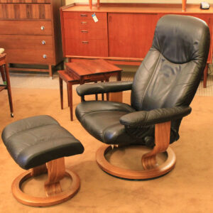 Black Ekornes Stressless Recliner and Matching Ottoman