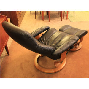 Black Ekornes Stressless Recliner and Matching Ottoman