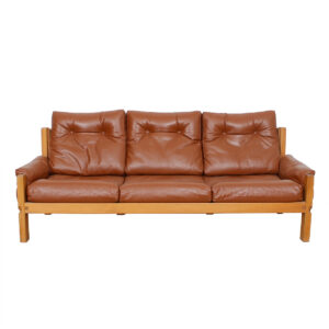 Rare Pierre Chapo Solid Elm & Leather Living Room Set w/ Catalog & Provenance