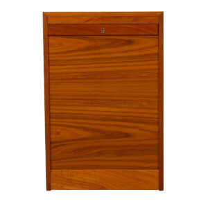 Petite Danish Modern Teak Locking Tambour Door Filing Cabinet