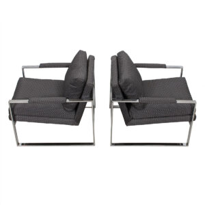 Pair of Chrome & Upholstery Chairs by Milo Baughman