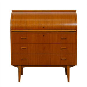 Danish Modern Roll Top Locking Secretary Desk / Dresser in Teak