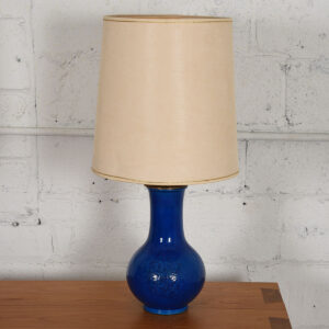 c.1970s Pottery Table Lamp with Blue Glaze by Pol Chambost, France
