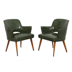 Pair of Knoll / Saarinen Style Executive Chairs in Green Leather