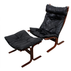 Westnofa Ingmar Relling Black Leather Tall Siesta Chair & Ottoman
