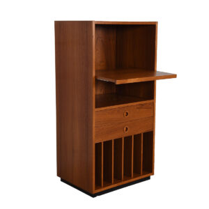 Danish Modern Teak Vinyl / Bar Compact Storage Cabinet