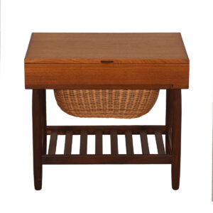 Compact Danish Teak Sewing Organizer With Dual Opening Drawer