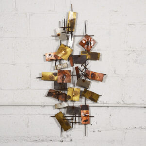 Silas Seandel Style Brutalist Mixed Metal Wall Sculpture