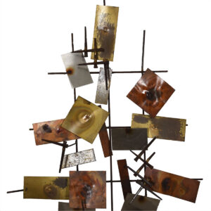 Silas Seandel Style Brutalist Mixed Metal Wall Sculpture
