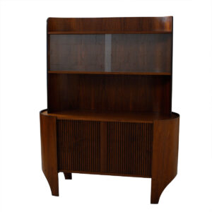 Rare Henry P. Glass Walnut Bentwood Tambour Door Display / Bar Cabinet