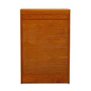 Petite Danish Teak Tambour Door Jewelry / Filing Cabinet