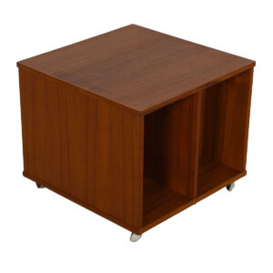 Danish Modern Teak Rolling Mag + Vinyl Cart / End Table
