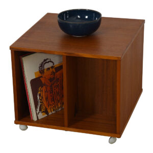 Danish Modern Teak Rolling Mag + Vinyl Cart / End Table