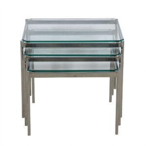 Mid Century Modern Glass & Chrome Set of 3 Nesting Tables