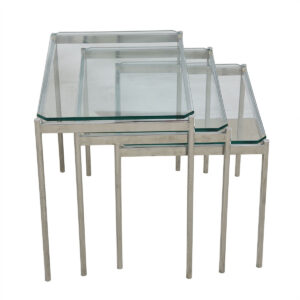 Mid Century Modern Glass & Chrome Set of 3 Nesting Tables