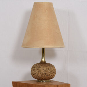 Petite Mid-Century Modern Cork + Brass Lamp